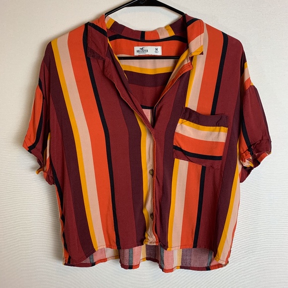 Hollister Tops - Hollister Red and Orange Striped Button Down Shirt